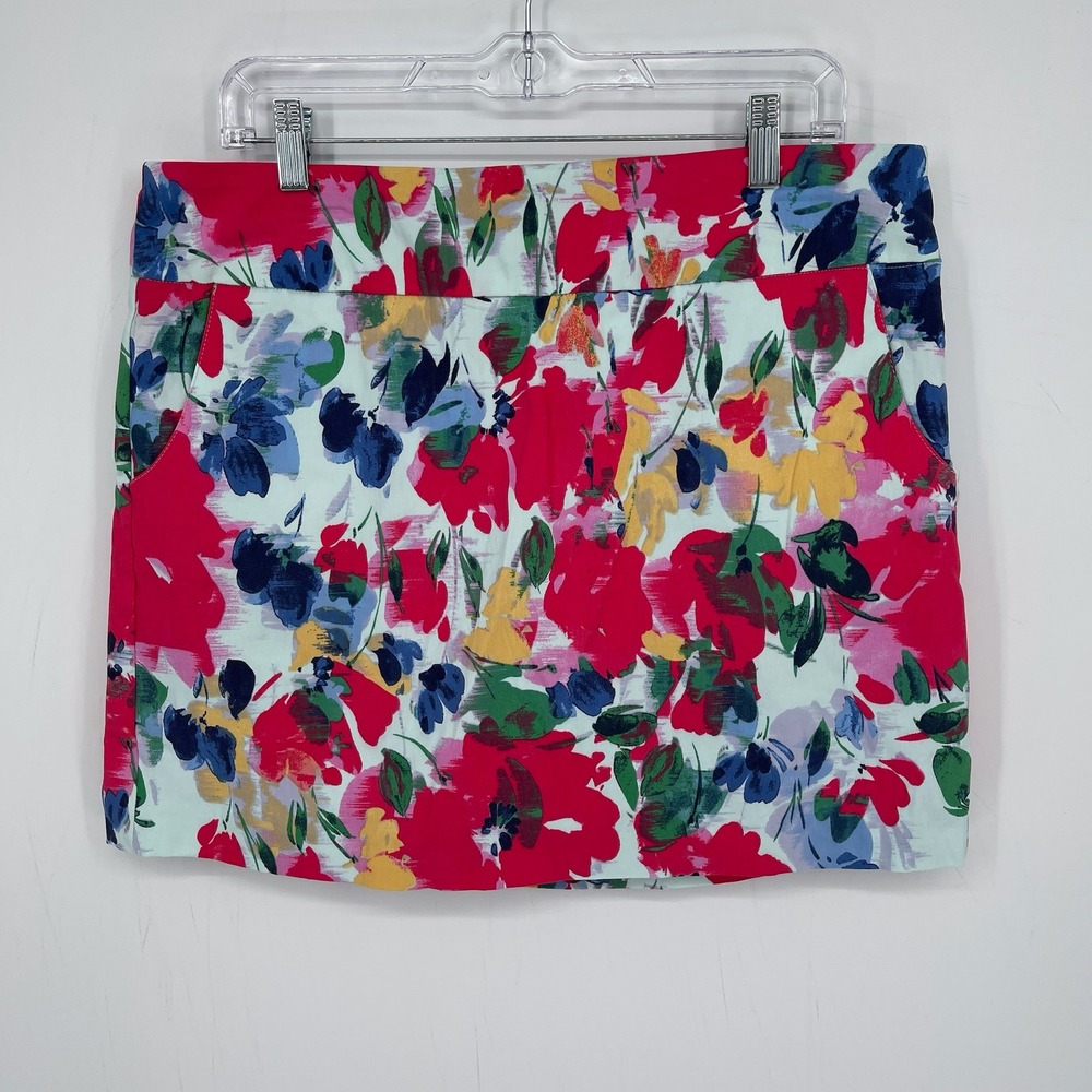 Zac & Rachel Womens Multicolor Floral Abstract Print Stretch Skirt Skort Size 14